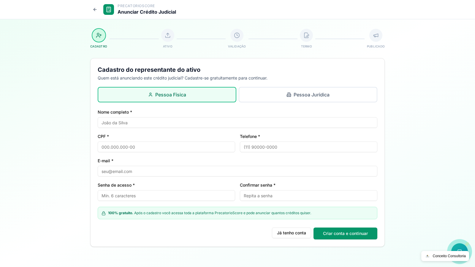 Passo 1: Cadastre-se com seus dados